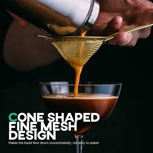 Homestia Fine Mesh Strainer for Kitchen, 304 Stainless Steel Sieve Sifters Cocktail Strainer for Food, Tea, Oil, Noodles, Coffee, Juice, Flour, Fruits, Vegetables - Easy to Clean Drink Strainer (Gold) - Thumbnail 3