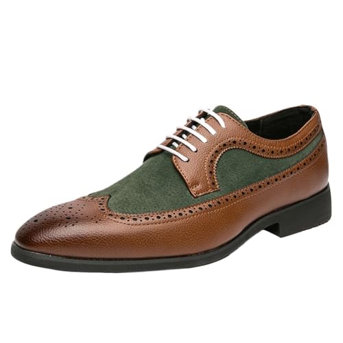 Men Suede Formal Shoes Lace Up Waterproof Leather Classic Brogue Business Working Office Non Slip Rubber Sole Slip Resistant Anti-Slip Shoe
