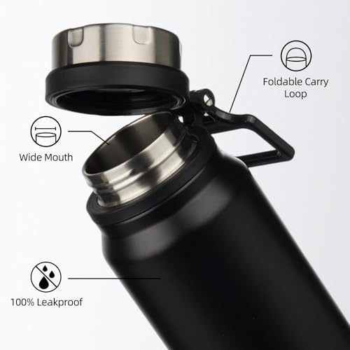 Image of BJPKPK 32oz Large Insulated Water Bottle with Handle, Stainless Steel | Leak-Proof BPA-Free Large Water Bottle, Stainless Steel Vacuum Insulated Bottle for Gym, Work, Outdoor & Everyday Use