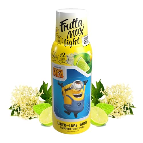 Light - Bajo en carbohidratos - Jarabe de fitness de FruttaMax | Azúcar Cero | con Stevia | 50-60% Contenido de Fruta 500ml (Minions Flor de Saúco-Lima-Menta - Light)