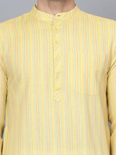 Image of LATEST CHIKAN Men's Cotton Regular Striped Knee Lenght Kurta Full Sleeves - Casual Ethnic Wear