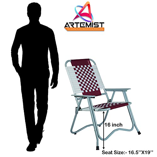 Image of ARTEMIST Foldable Stripe Chair with Arm Rest Portable Chair with Durable Folding Frame, Ideal for Garden, Patio, Lawn, Balcony (Maroon,Chromium Steel)