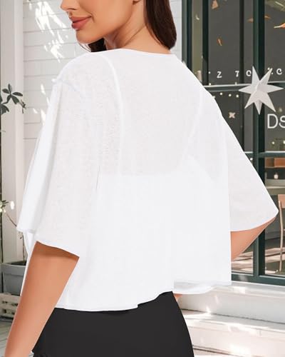 Image of Women Bolero Shrug Cardigan Open Front Cover Up Sheer Short Sleeve Kimonos for Evening Dress