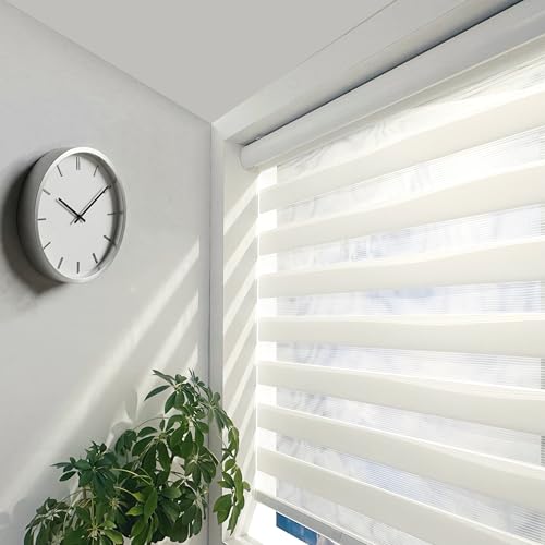 ShadesU Cordless Zebra Blinds &ndash; Light Filtering Dual-Layer Window Shades for Privacy (White Color...