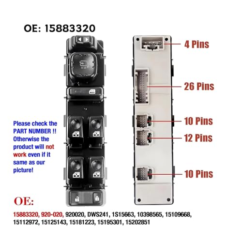 Bouton De Commutation Commande Fenêtre Électrique Chevy Avalanche 15883320 - 2