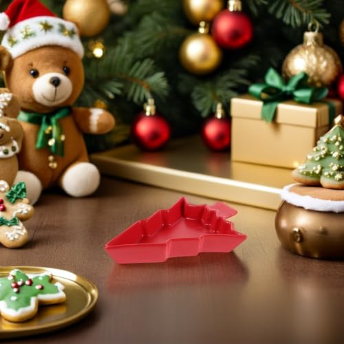 Plato de cerámica con forma de árbol de Navidad rojo para servir aperitivos 6