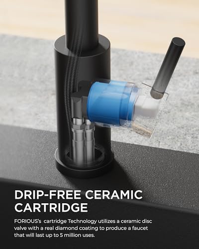 FORIOUS Black Kitchen Faucet with Soap Dispenser and Pull Down Sprayer, Bar High Arc Single Handle Classic 3 Modes Stainless Steel Faucet for Kitchen Sink Farmhouse RV Laundry Camper - Image 7