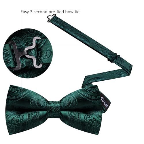 Image of Barry.Wang Paisley Striped Bow Tie for Men Silk Pre-Tied Bowtie Pocket Square Cufflinks Set Formal Wedding Party Prom