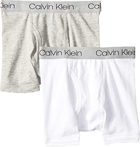 Calvin Klein Boy's 2-Pack Cotton Stretch Boxer (Little Kids/Big Kids) Heather Gray/White LG (12-14 Big Kid)