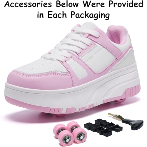 ANEFUN Pink Roller Skate Shoes for Kids Pink-white 1135 - Image 4