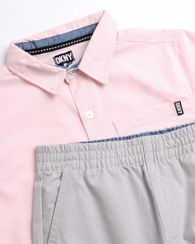 Image of DKNY Boys' Pants Set - 2 Piece Woven Short Sleeve Button Down Shirt and Flat Front Canvas Pants for Boys (Sizes: 8-12)