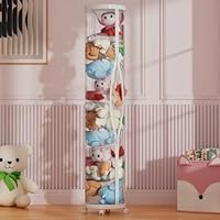 Flarelyare Stuff Animal Organizer,Stuffed Animal Zoo Storage,Stuffed Animal Storage Tube, PET Transparent Bucket with Zipper for Kids Toy Organizer Toy Storage Box with Lid (White)