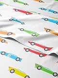 Kids Racecars Queen 4 Piece Sheet Set - Boys, Girls, Teens, Toddler - Easy Fit Deep Pockets - Breathable, Hotel Quality Bedding Sheets - Machine Washable - Wrinkle Free - Cute, Cozy, Soft - CGK Linens