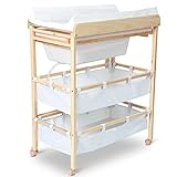 bade wickeltisch Einfache Handhabung Wickeltisch Wickelkommode mit integrierter Badewanne Stoff/Holz weiß