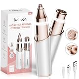 KEESON Facial Hair Removal for Women, 2-in-1 Electric Eyebrow Trimmer with LED Light, Rechargeable Hair Removal Device Face Shaver Facial Hair Remover for Women Face, Lip, Peach Fuzz (White)