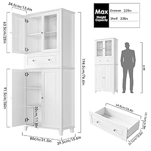 76'' Kitchen Pantry Storage Cabinet, Freestanding Kitchen Cupboard with Large Drawer, Doors, and Adjustable Shelves, Bathroom Storage Cabinet for Dining Room, Living Room, Laundry, White 76 Kitchen Pantry Storage Cabinet Freestanding Kitchen Cupboard with Large Drawer Doors and Adjustable Shelves Bathroom Storage Cabinet for Dining Room Living Room Laundry White