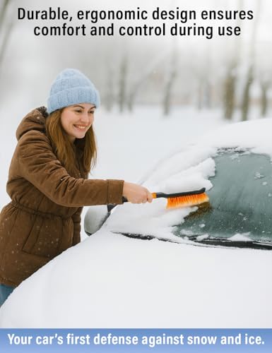Image of Autovir 17 inch Snow Brush & Ice Scraper for Car Windshield Small Snow Brush | Heavy-Duty Snow Removal Tool | Ergonomic Foam Grip | Essential Car Winter Accessory | Efficient Snow Clearing Brush