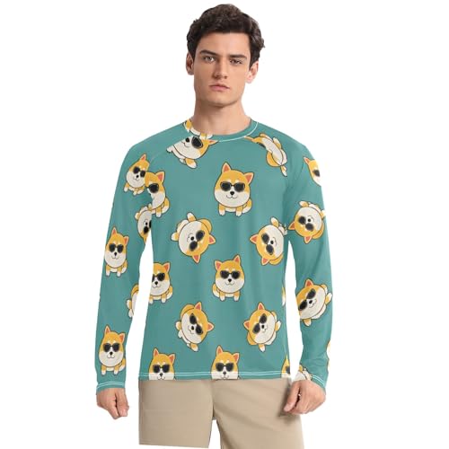 Mens UV Protection Shirts Rash Guard Long Sleeve UPF 50+ Corgis Quick Dry S