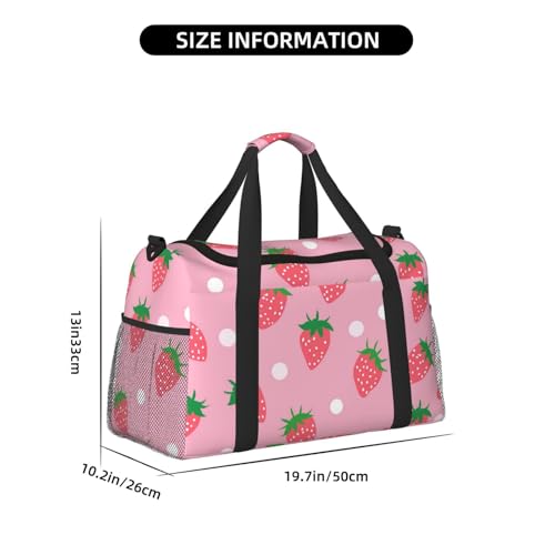 Strawberry Polka Dot Duffle Bag Foldable Travel Tote Bag Carry On Large Weekender Overnight Bags Waterproof Gym Bag For Women Men4
