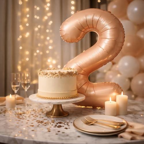 Image of WP WANNA PARTY 40 Inch Number 2 Balloons Retro Apricot Balloon For 2Nd Birthday Caramel Nude Foil Digit Birthdays, Anniversary Graduations Decorations 1 Piece