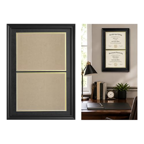 Amoyttn Double 8.5x11 Diploma Frame: Black Graduation Degree Certificate Frame Wood Holder Fit for Picture or College License or Photo