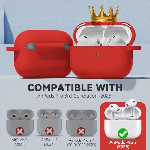 Image of Ljusmicker for AirPods Pro 3 Case 2025 with Cleaner Kit,Soft Silicone Protective Cover for Apple AirPods Pro 3rd Generation Cases for Women Men,for AirPod Pro 3 Cover with Keychain-Magnetic Red