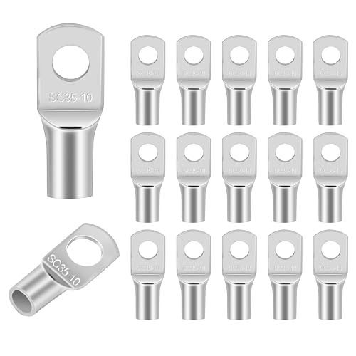 15PCS Copper Alloy Ring-Type Connectors - Silver Crimp Terminals for Battery Wiring, Automotive & Industrial Cable Connections (SC35-10 Size)