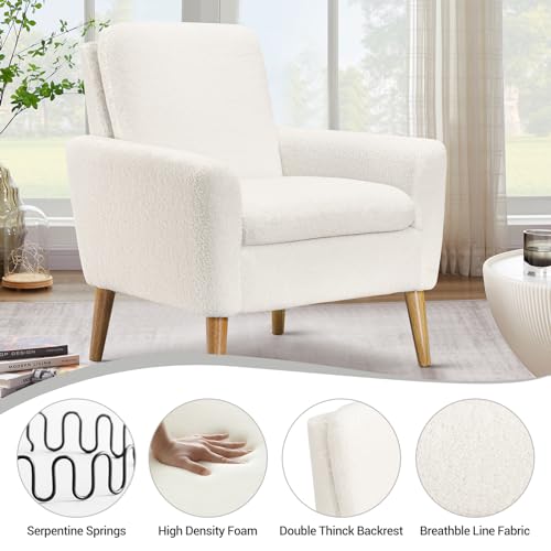 Lohoms Set of 2 White Teddy Sherpa Accent Chairs - Comfortable Arm Chairs for Bedroom and Living Room