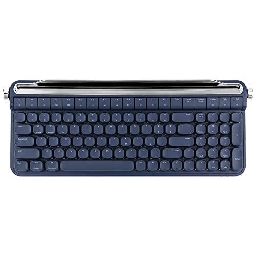YUNZII B705 Retro Typewriter Keyboard,100-key Mechanical Keyboard,Bluetooth&Wired Gaming Keyboard with Round Keys,Rotary Knob and Integrated Stand for Windows/Mac(Outemu Blue Switch, Blue)