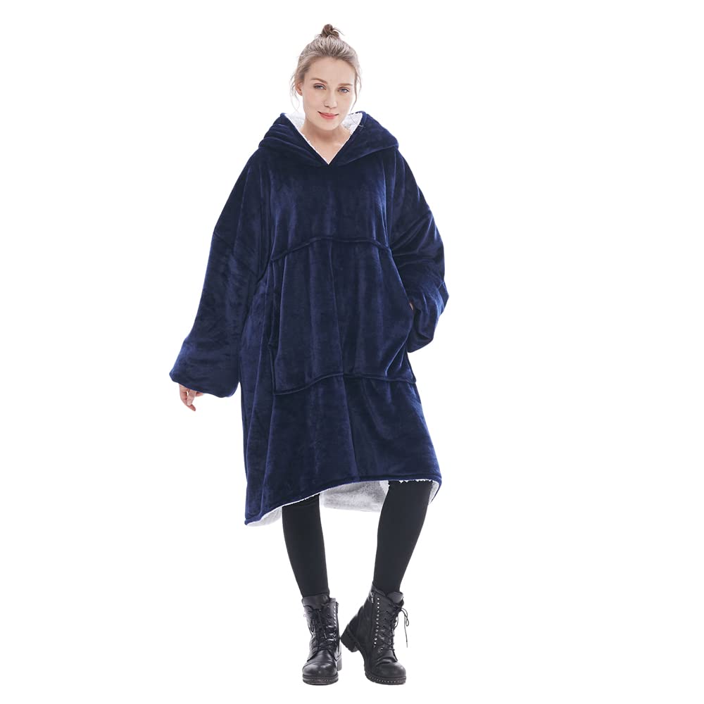 1ABOVE 90CM Oversized Sherpa Hoodie Blanket for Men & Women, Ultra Soft Warm Cosy Wearable Sweatshirt Hoodie with Sleeves and Big Pocket