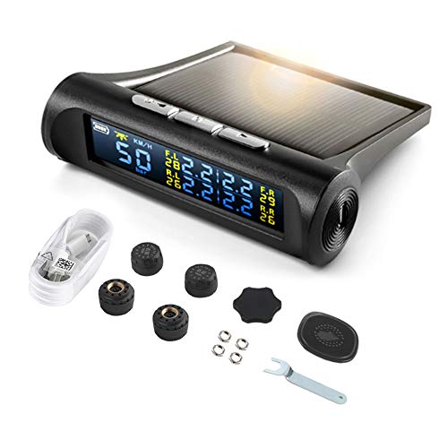 Tire Pressure Monitoring System 8 Alarms Mode TPMS Tire Pressure Monitor System with 4pcs External TPMS Sensor,Tire Pressure Mode,HUD Mode,GPS/Beidou Navigation,Solar/USB Charge Tire Pressure Monitor