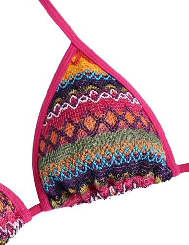 Image of seamoly Women's Bikini Sets Halter Neck Crochet Colorblock Two Piece Swimsuits Open Back Sexy High Cut Thong Bathing Suit