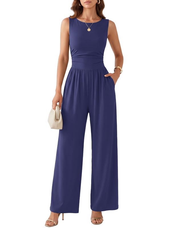 Tuta Jumpsuit Donna Estiva Girocollo Senza Maniche a Gamba Larga