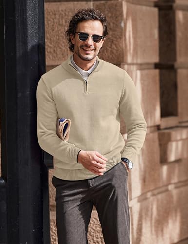 COOFANDY Men's Quarter Zip Up Pullover Slim Fit Lightweight Mock Neck Long Sleeve Sweaters2
