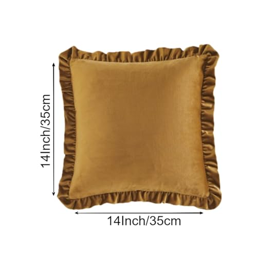 Image of Amazon Brand - Umi Velvet Brown 14x14 Pillow Covers, Set of 2 Decorative Ruffle Cushoin Pillow Covers for Sofa Couch