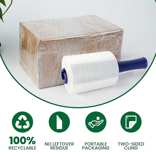 Image of Adhes Recyclable Stretch Wrap Film 5 Inch x 1000 Feet, 2 Rolls with Handle, Heavy Duty Plastic Pallet Wrap for Moving, Packing, Shipping, Eco-Friendly, Tear Resistant, Self Adhering Clear Film