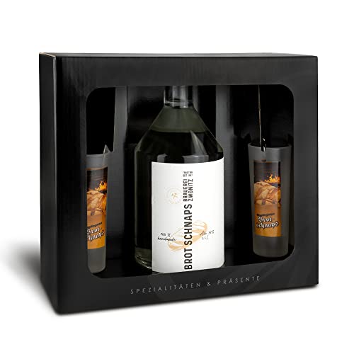 Brauerei Zwönitz Erzgebirgischer Brotschnaps Geschenkset/Alkohol Geschenk Set aus Brotschnaps 0,5l und zwei passenden…
