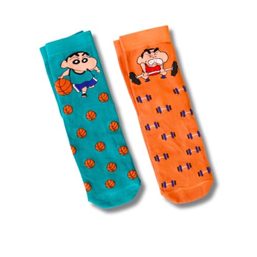 Image of THELA GAADI Shinchan Socks - Pure Cotton Crew Length Printed Funky Cartoon Socks for Men & Women | Odour Free & Beathable | Free Size & Unisex