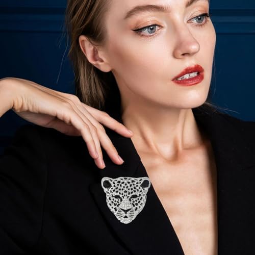 Image of Rheinstone Leopard Brooch Vintage Black Enamel Spotted Leopard Head Brooch Pin Gold Silver Black Leopards Brooch Trendy Clothing Hat Bag Accessories Christmas Birthday Party Jewelry