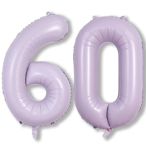 Image of Dusty Purple 60th Birthday Balloons for Women, 40 Inch Light Purple Foil 60 Number Balloons Self Inflating, Pastel Lilac Birthday Balloons Numbers 6 and 0 for 6th 60th Anniversary Party Decorations