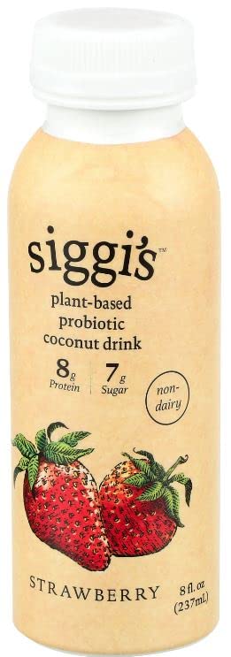 siggi's® Plant-Based Probiotic Coconut Drink, Strawberry, 8 oz. – Single Serving Dairy Free Snack, More Protein Than Sugar