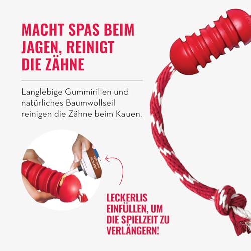 KONG Dental mit Seil - Für die Zahnpflege von Hunden - Befüllbares Kauspielzeug - Reinigt Zähne und Zahnfleisch - Für Kleine Hunde