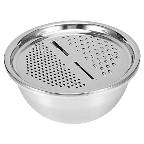 Juego de tazones ralladores de acero inoxidable, trituradora y rebanadora de verduras 3 en 1 con colador, cesta de drenaje, recipiente grande para mezclar de 28 cm para ensalada,