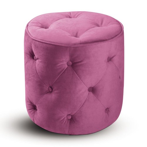 AVE SIX Curves Tufted Round Ottoman with Espresso Finish Solid Wood Legs, Pink