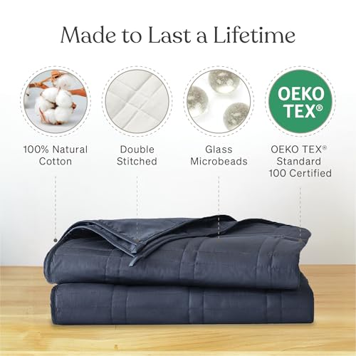 Baloo Weighted Blanket for Adults 20 lb (Navy Blue, 60"x80") | Cool & 100% Cotton | Machine Washable & Dryer Safe | Glass Microbead Fill - Image 5