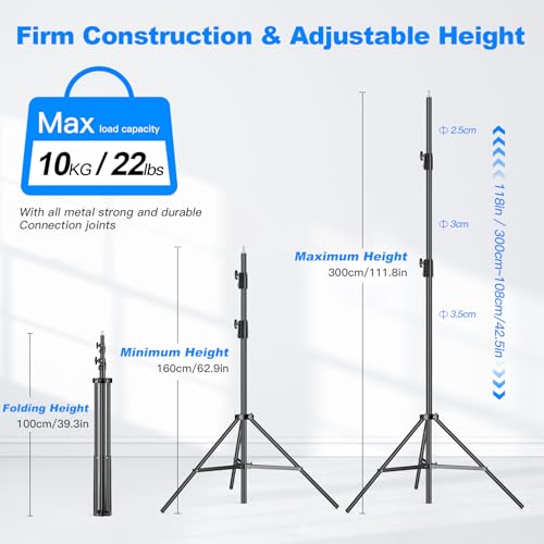 Image of Heavy Duty Light Stand 9.8ft / 3m Adjustable 10KG / 22LB Max Loading Photography Air Cushioned Tripod Stand with 1 /4 inch Thread Used for Video Light, Strobe, Reflectors, Umbrella, Softboxes