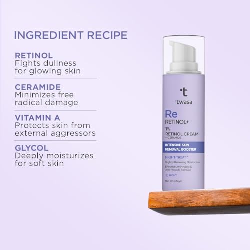 Image of Twasa 1% Retinol Night Cream For Reduces Fine Lines & Wrinkles With Ceramide | Night Cream For Glowing Skin | Anti Aging Cream For Men & Women | 25gm