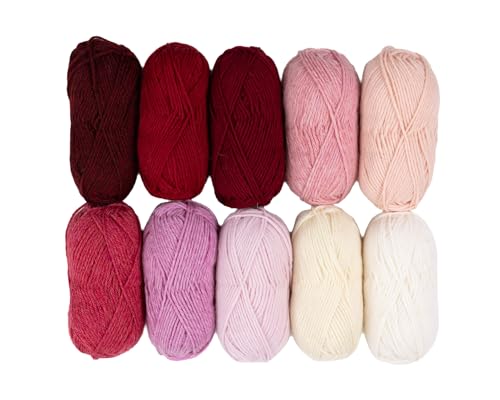 Image of Knit Picks Wool of the Andes Assorted 100% Wool Yarn Pack for Knitting | 10 skeins (500g total) of soft worsted weight crocheting yarn in Valentine color, good for felting.