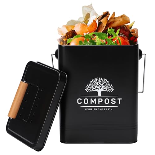 Perfnique Kitchen Compost Bin, 1.7 Gallon Countertop Compost Bin with Lid, Indoor Compost Bin Includes 2 Carbon Filters, Small Compost Bucket, Food Waste Bin for Kitchen with Trash Bags (Matte Black) -  Perfnique Manufacturer