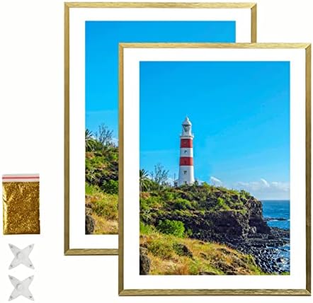 Gold Diamond Painting Frames 30x40cm Diamond Art Frame 12x16 Metal Picture Frame with Mat 10x14 in/25x35cm, 12x16 Aluminum Frame for Photos Posters Prints Artwork Wall Hanging Display - Gold 2 Pack